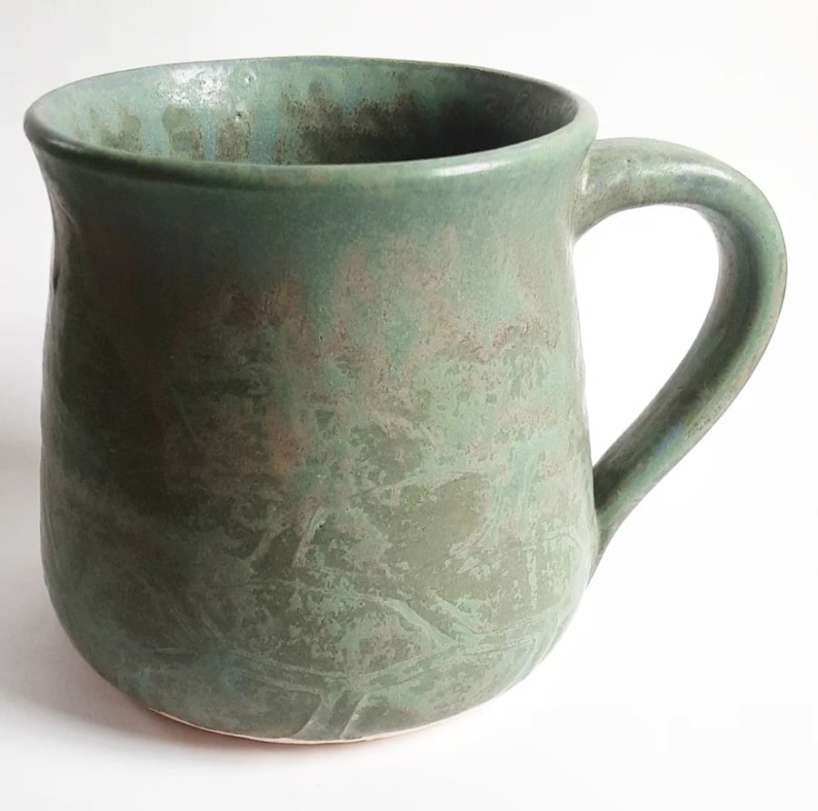 Large Green Patterned Mug - Hand Thrown Stoneware Ceramic Mug