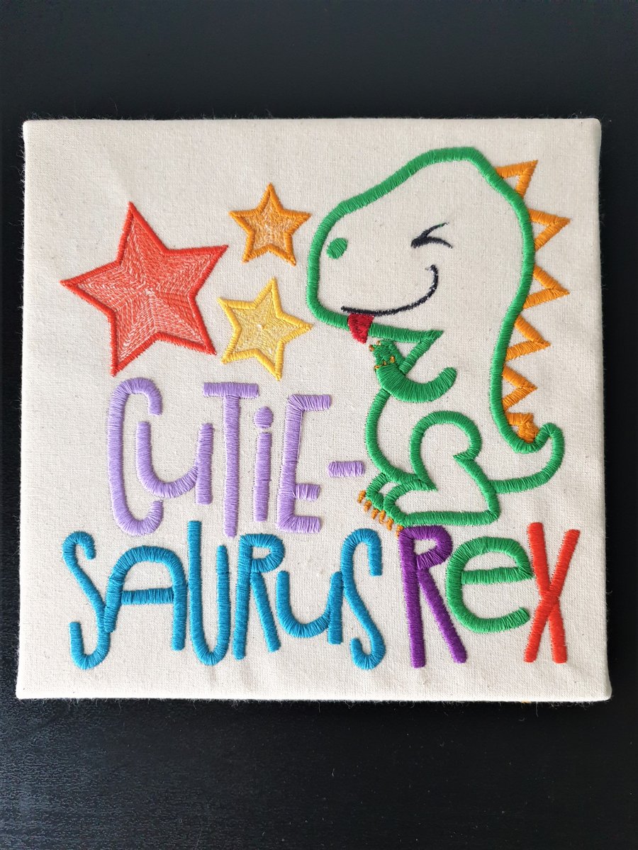 Cute Embroidered Dinosaur Picture, children's bedroom decor, nursery wall art
