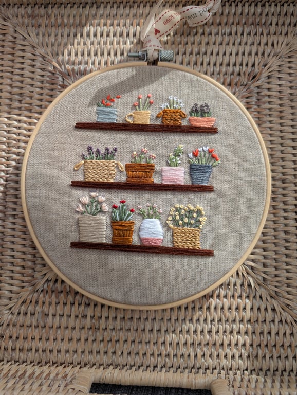 Embroidery Wall Hanging Decoration. Stunning Flower Shop Embroidery in Hoop 18cm