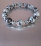 Bracelet Snowflake Obsidian and Sterling Silver Stretchy handmade - Image 6