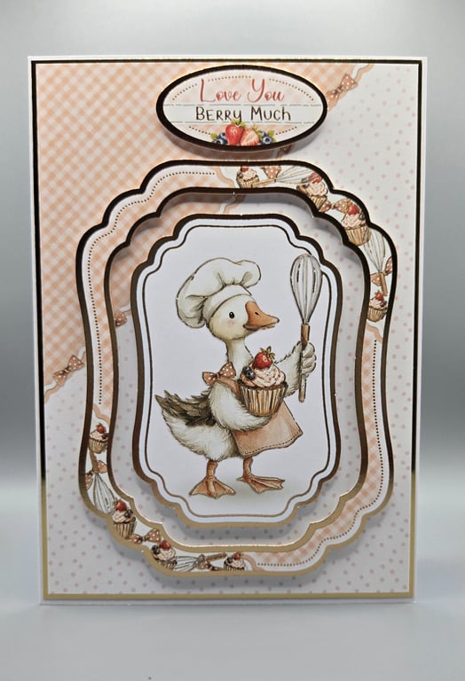 Love You Berry Much Card, Handmade Love Card, Cute Goose Card, Anniversary Card