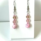 Pink Beaded Earrings with Rose Quartz