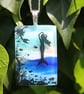 Dichroic Glass Mermaid Necklace: Fused Glass Sea Landscape Pendant F8 - Image 1