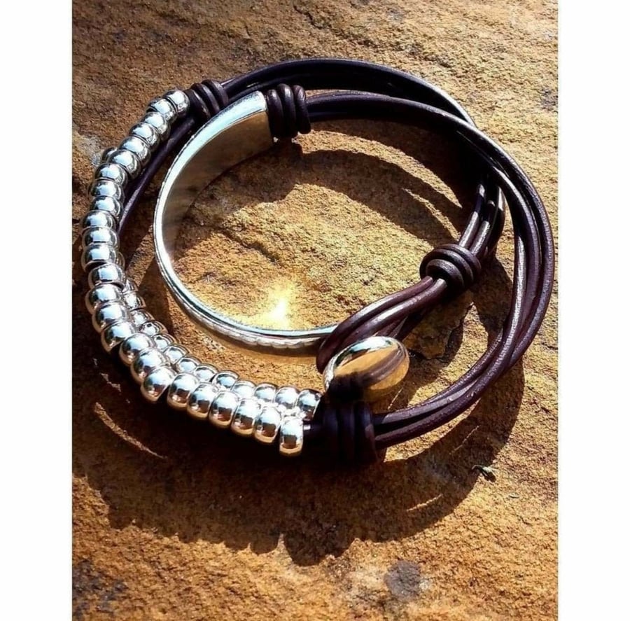 Rustic leather bracelet, Unusual leather bracelet,