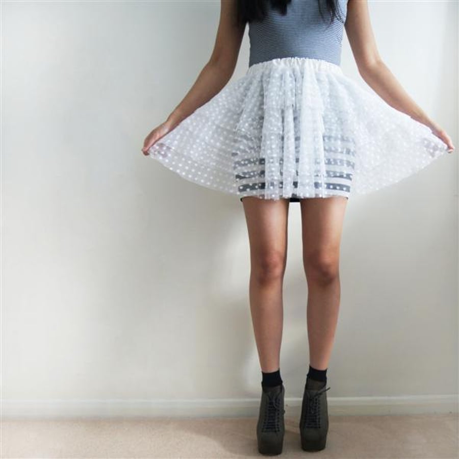 Made-to-order White Spot Tulle Mini Skirt