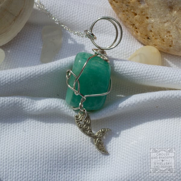 Hallmarked Silver Mermaid Tail Charm and Silver Wrapped Amazonite