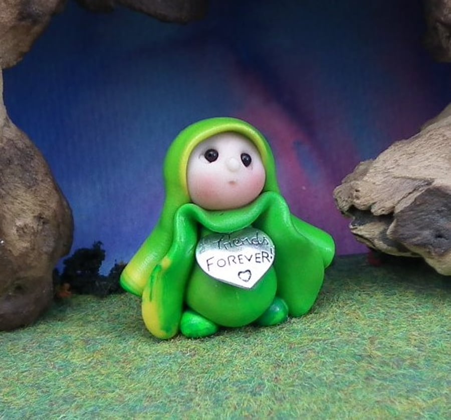 Tiny Garden Gnome 'Mistik'  'Friends Forever' 1.5" OOAK Sculpt by Ann Galvin