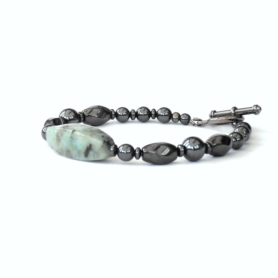 Handmade hematite bracelet, with sesame jasper 