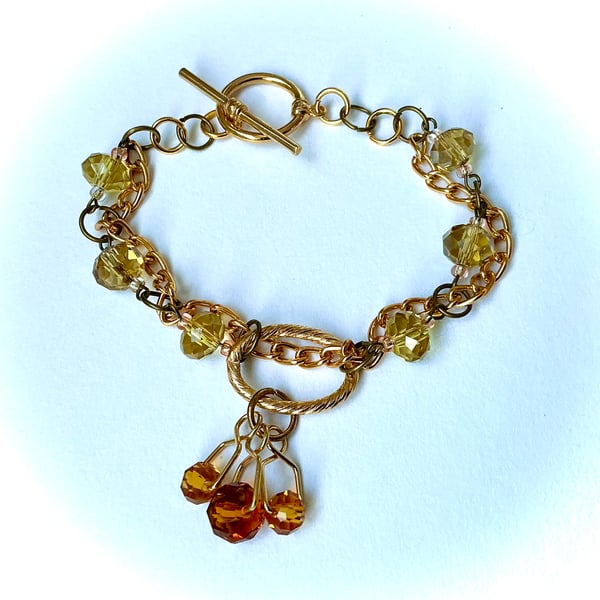 Golden Chain and Beaded Toggle Bracelet