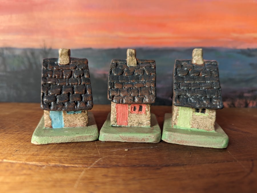 Set of 3 Tiny Cottage style ornaments 