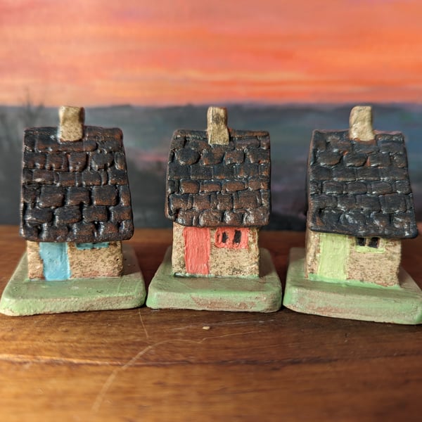 Set of 3 Tiny Cottage style ornaments 