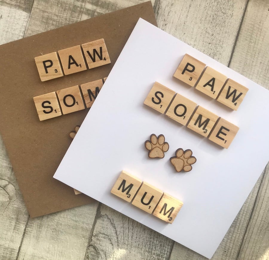 Image of Paw Print Birthday Card for MumDad, Handmade from Pet