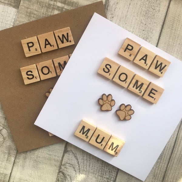 Paw Print Birthday Card for MumDad, Handmade from Pet