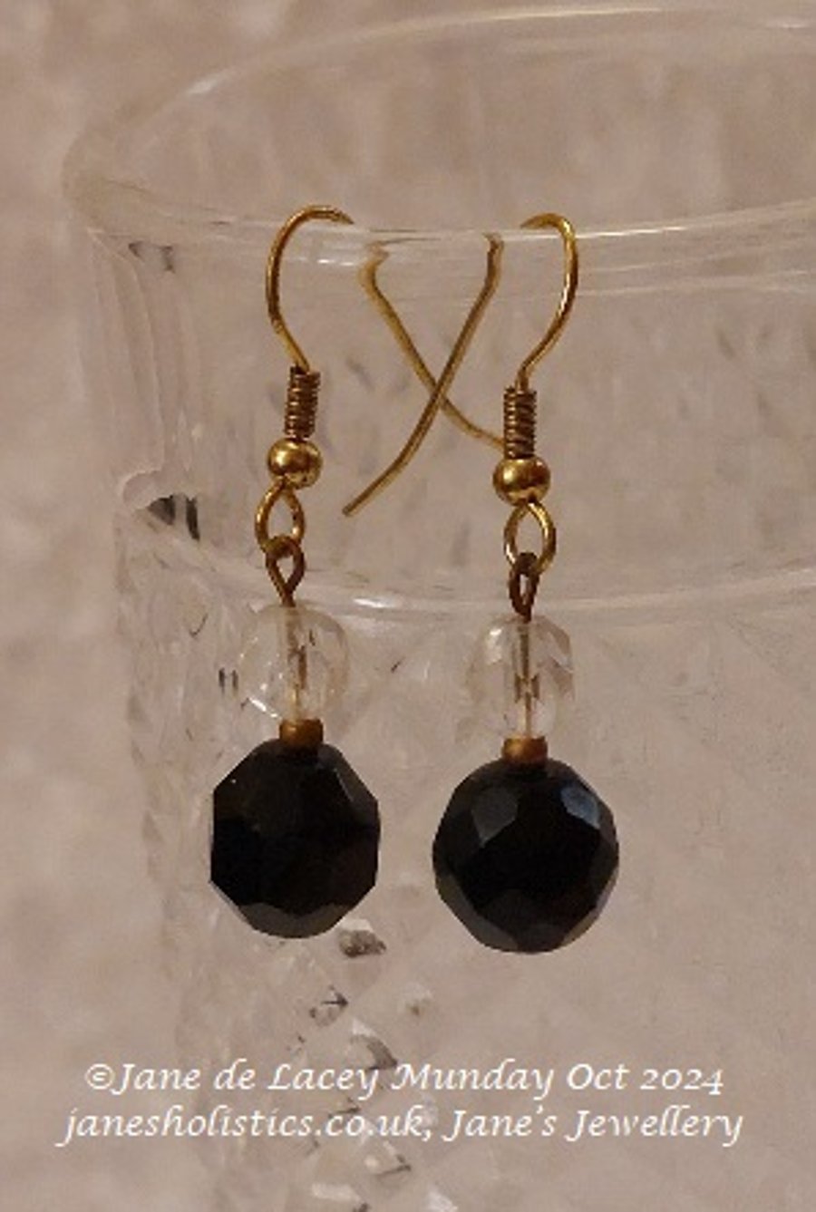 Clear and Black Crystal glass Drop Earrings