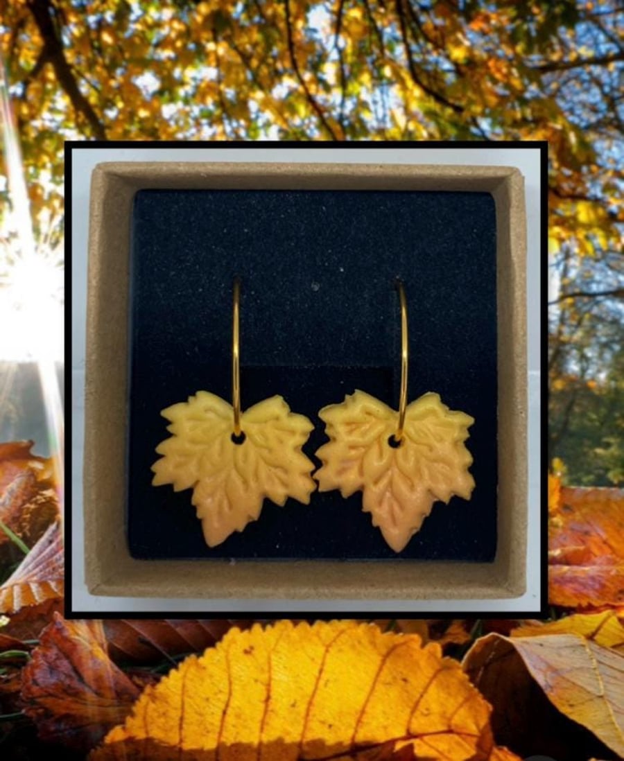 Fallen maple leaf lightweight clay hoop earrings