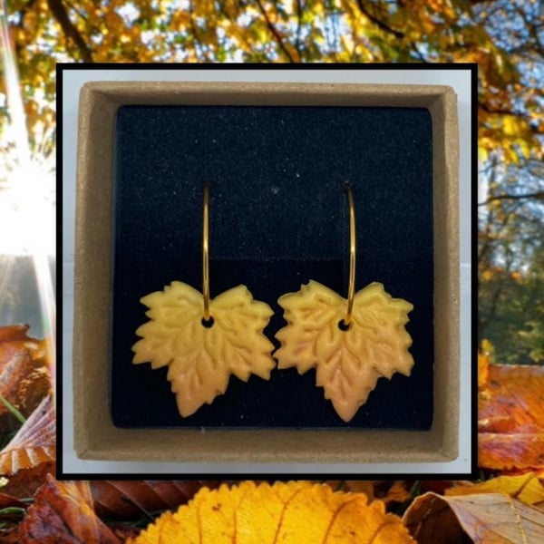 Fallen maple leaf lightweight clay hoop earrings