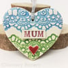Pottery decoration Mum Heart Ceramic lace pattern Mother's Day