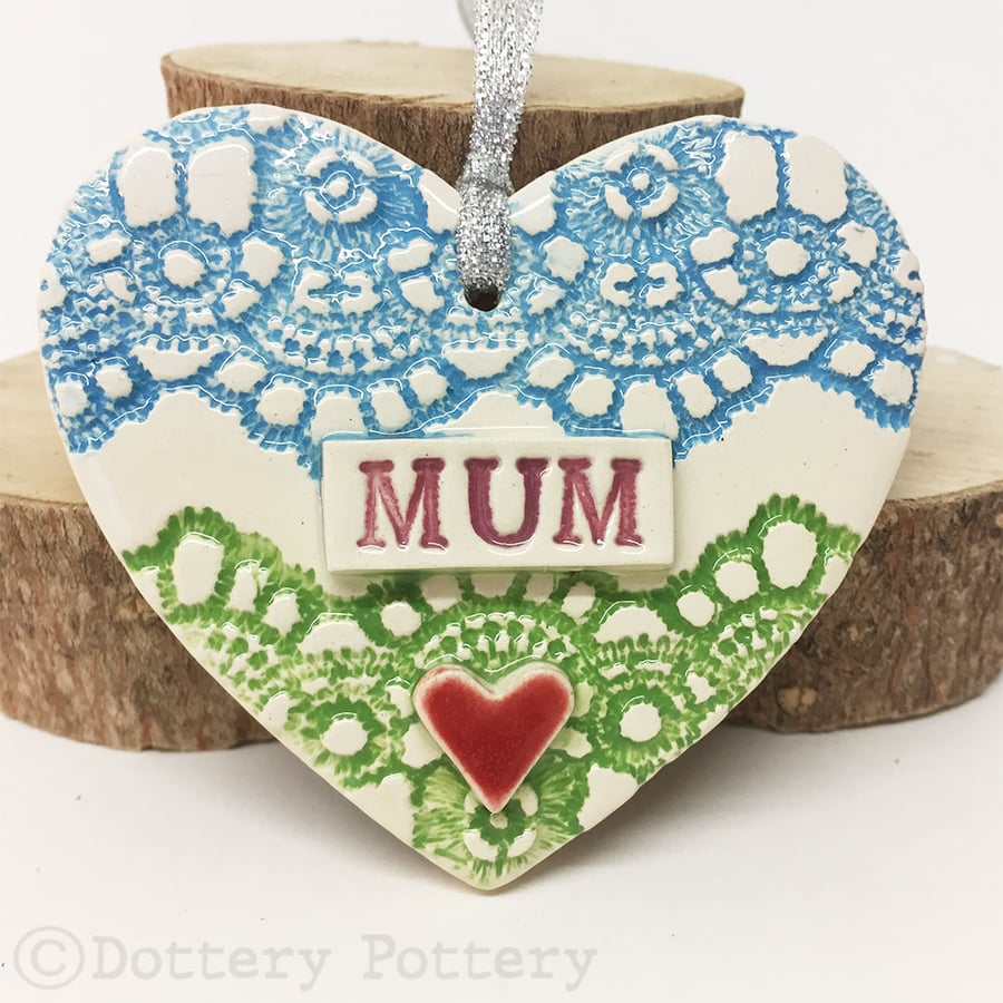 Pottery decoration Mum Heart Ceramic lace pattern Mother's Day