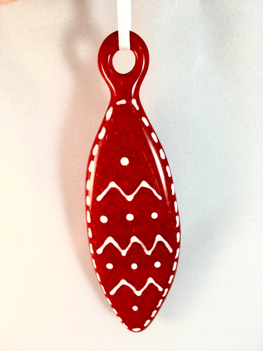 Tall Fused Glass Scandinavian Style Red Christmas Tree Decoration 