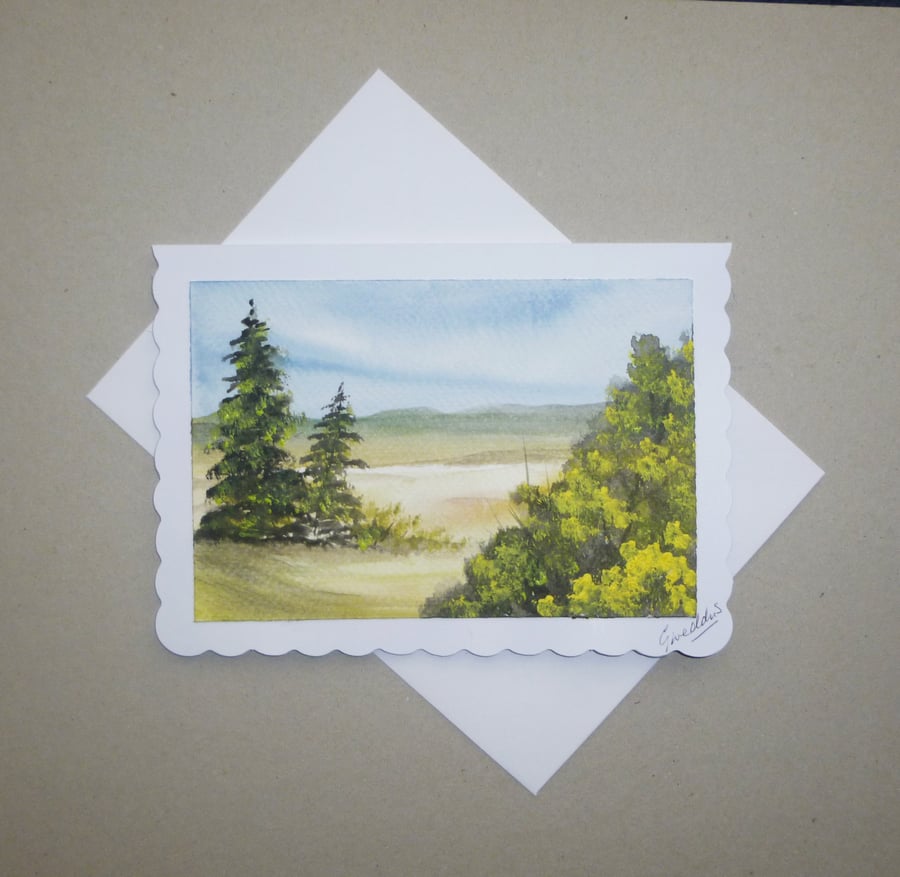 hand painted original art blank greetings card landscape ( ref F 852 C4 )