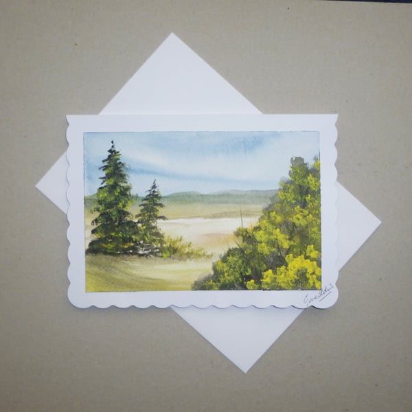 hand painted original art blank greetings card landscape ( ref F 852 C4 )