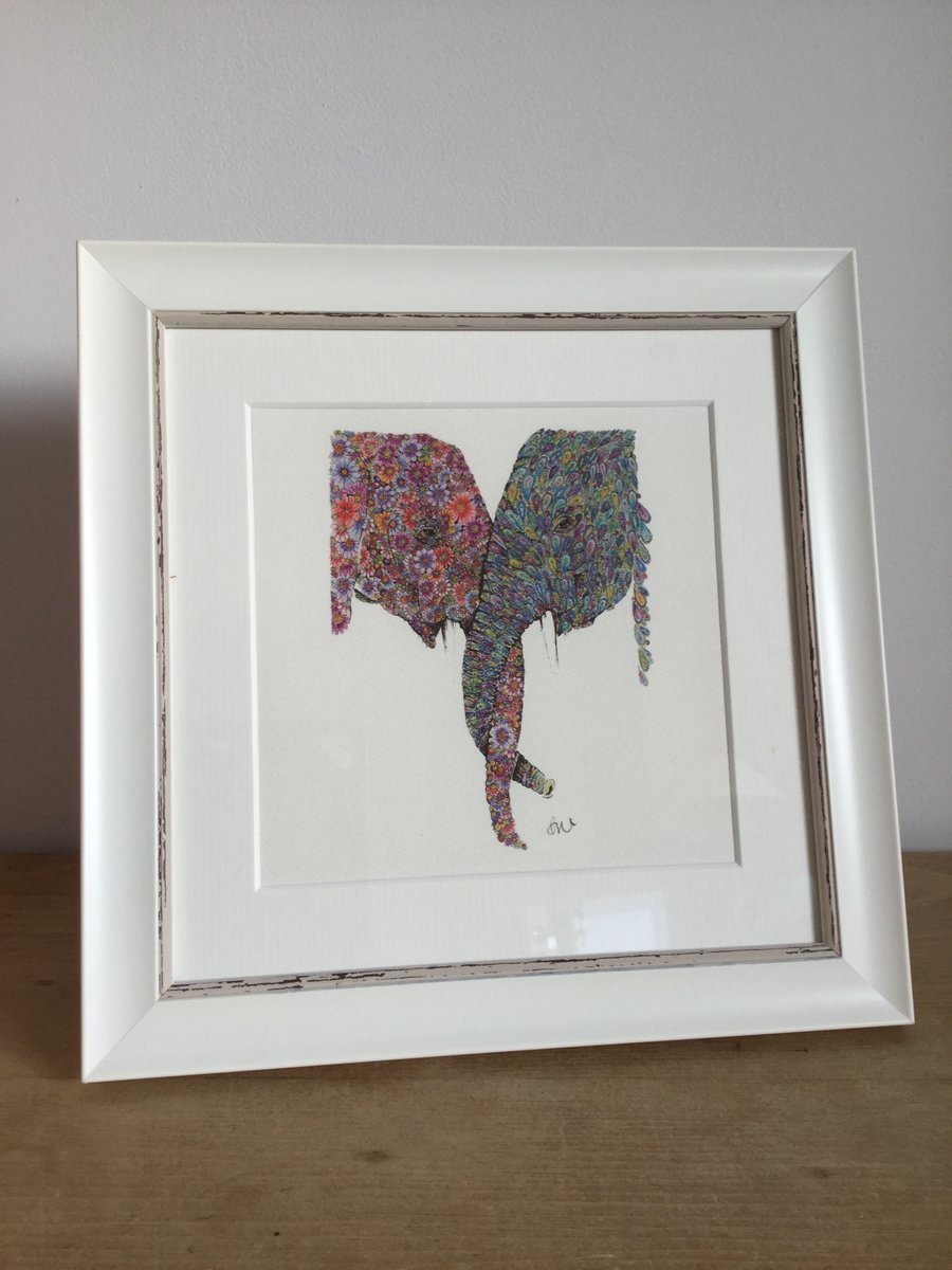 Entwined Elephants framed print 9.5 x 9.5”