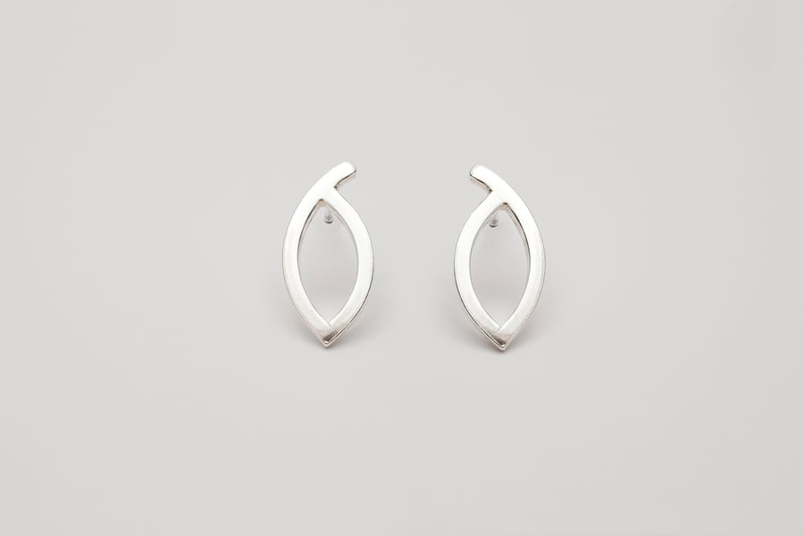 Miro by Fedha - asymmetric marquise-shaped sterling silver stud earrings
