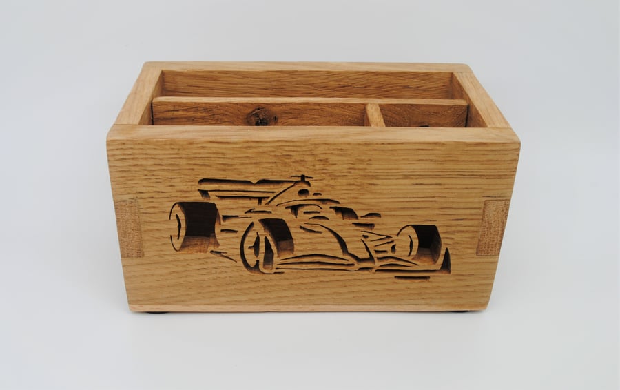 Handmade Solid Oak Desk Tidy - Formula 1 Car