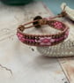 Boho bracelet Pretty pink beaded leather wrap adjustable boho bracelet - Image 5