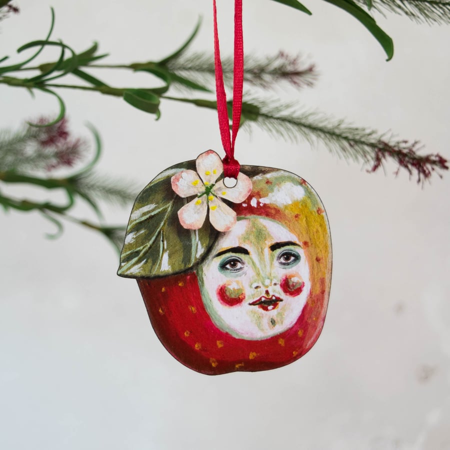 Tommy red apple illustrated hanging decoration