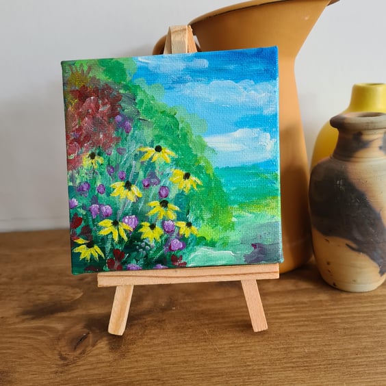 Flower mini canvas painting original art acrylic painting home decor