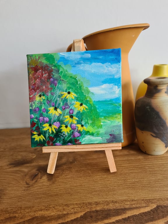 Flower mini canvas painting original art acrylic painting home decor