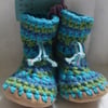 Bamboo crochet bootees peacock/stripe 3-6 months