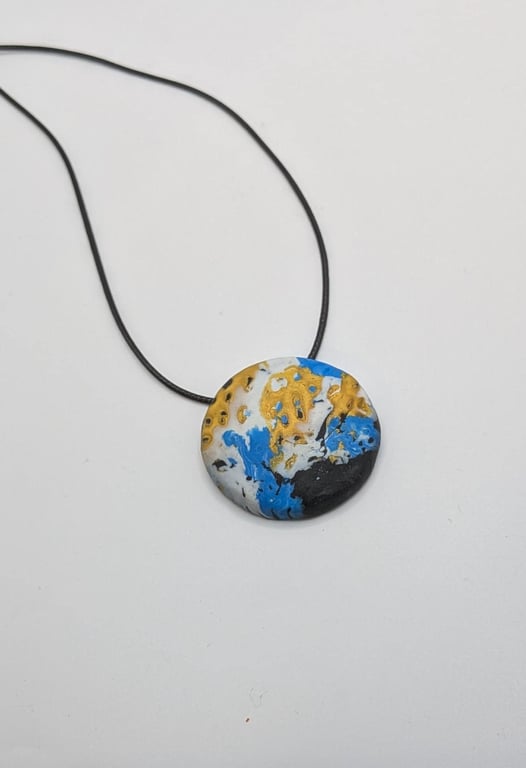 Handmade Polymer Clay Pendant Necklace, 40mm Artisan Boho Jewelry