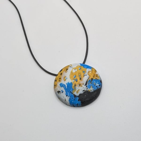 Handmade Polymer Clay Pendant Necklace, 40mm Artisan Boho Jewelry