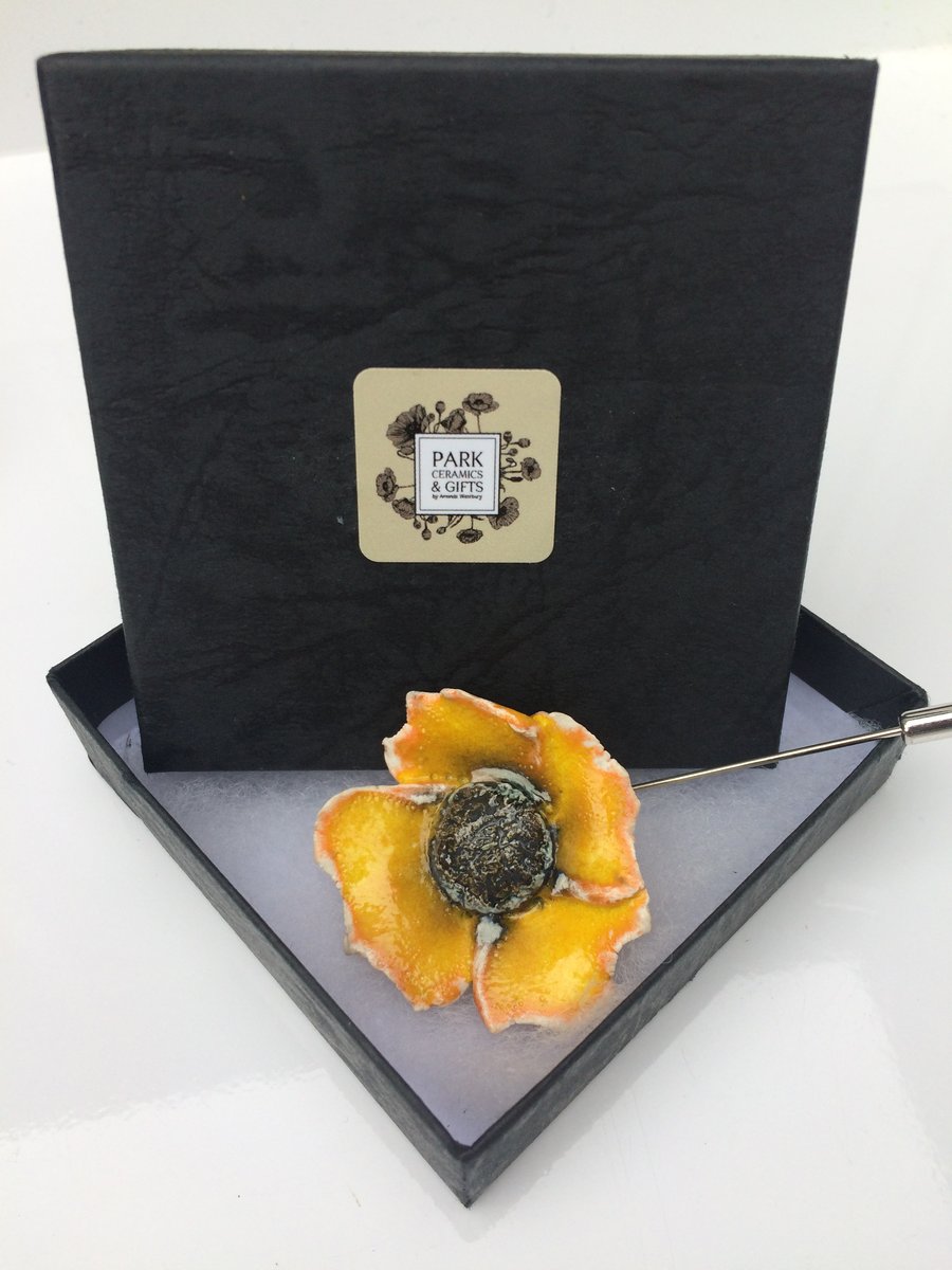 Yellow Poppy flower pin - hat, scarf, lapel