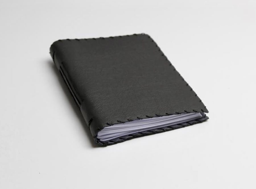 A6 Dark Grey Handmade Leather notebook Fabric Lining Plain Paper