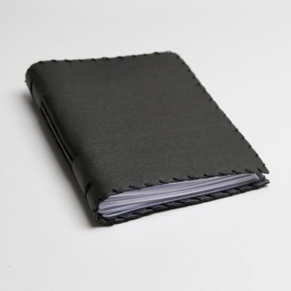 A6 Dark Grey Handmade Leather notebook Fabric Lining Plain Paper