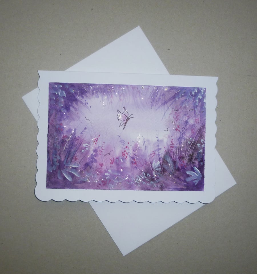 hand painted fantasy glitter blank greetings card ( ref F 826 C1 )