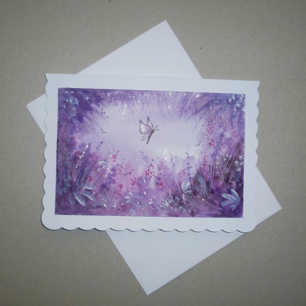 hand painted fantasy glitter blank greetings card ( ref F 826 C1 )