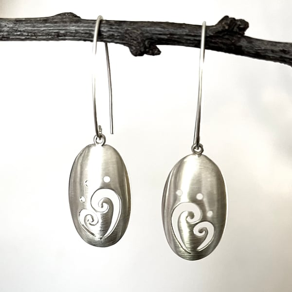 Sterling Silver Domed Oval Swirl Detail Earrings on hook wires