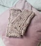 Women's Chunky Hand-Knitted Pink Speckled Stretch Fingerless Gloves - Image 9