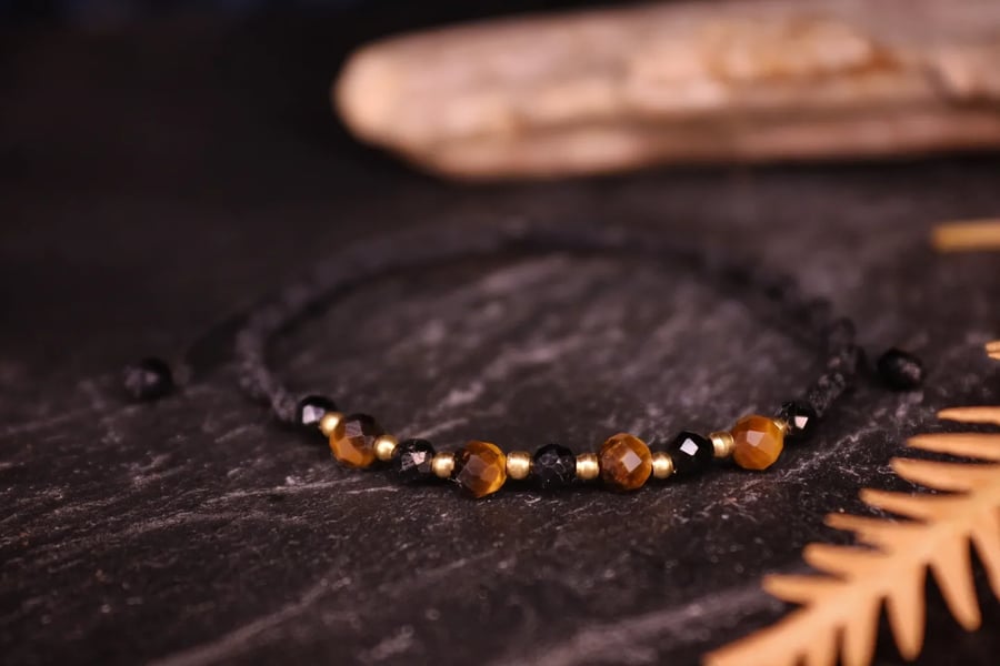 Delicate Women's bracelet wit Tiger Eye and Tourmaline 