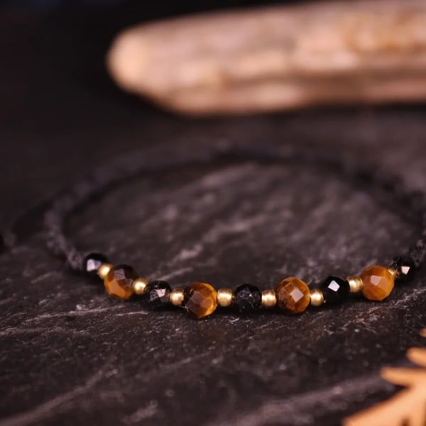 Delicate Women's bracelet wit Tiger Eye and Tourmaline 