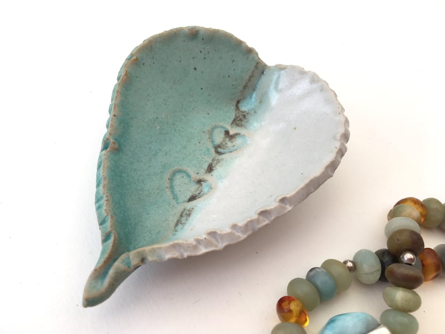 Ring, earring dish, pottery, giftware, turquoise, white, home decor