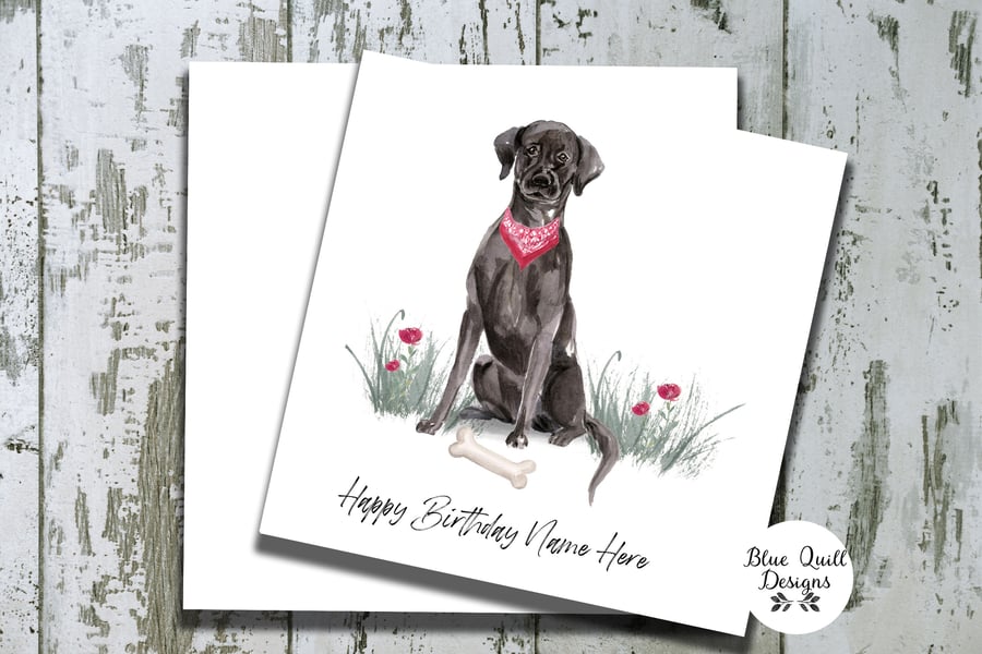 Black Labrador Watercolour Print Personalised Birthday Card