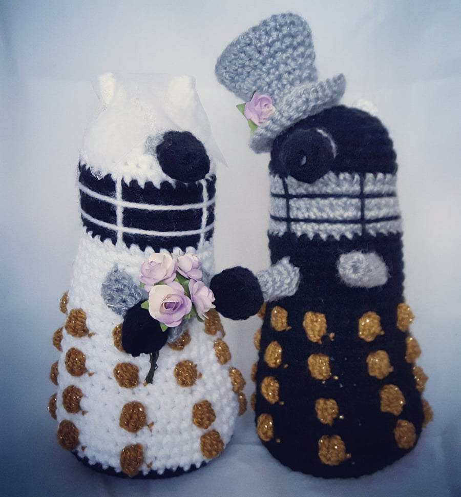 Crochet Bride and Groom Daleks