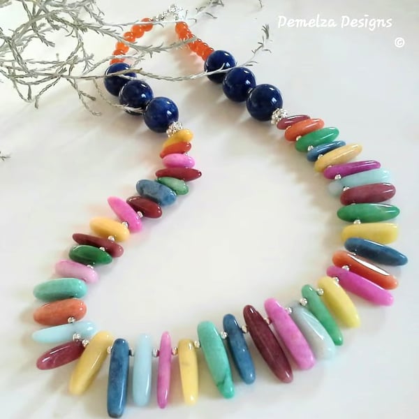 Designer Multicoloured Agate Silver Plated Necklace 