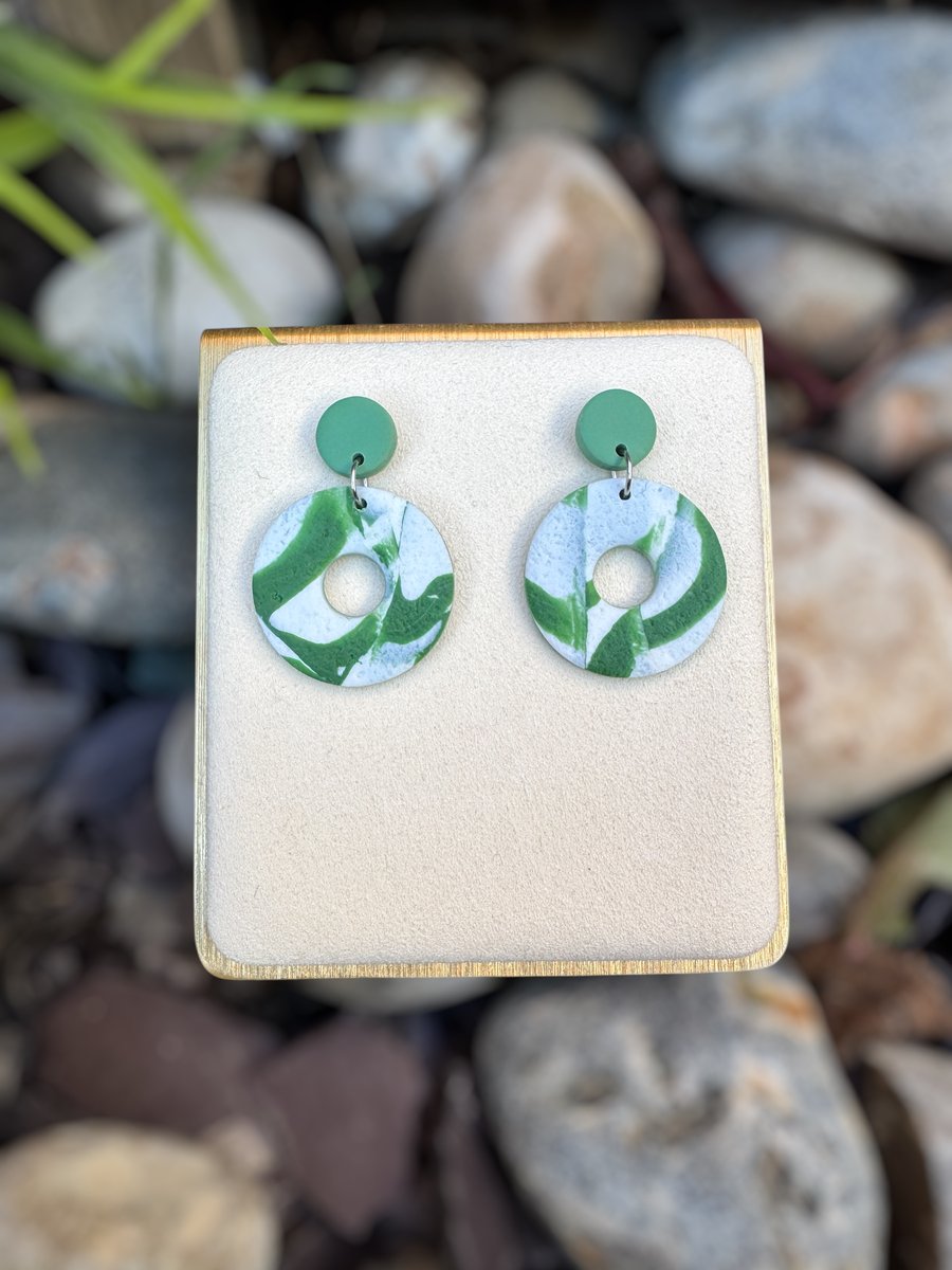 White and Green Echo Polymer clay Earrings