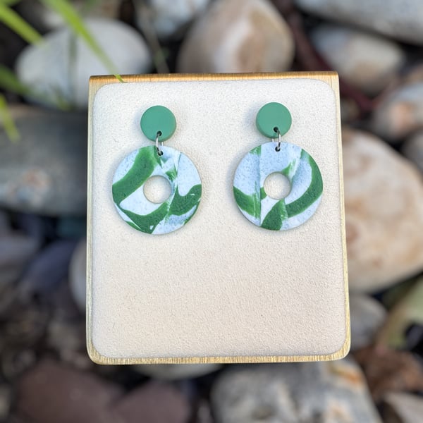 White and Green Echo Polymer clay Earrings